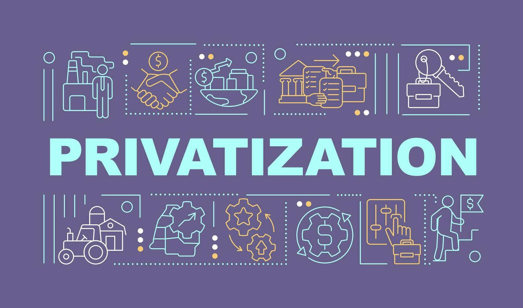 Privatization word concepts purple banner. Property ownership. Infographics with editable icons on color background. Isolated typography. Vector illustration with text