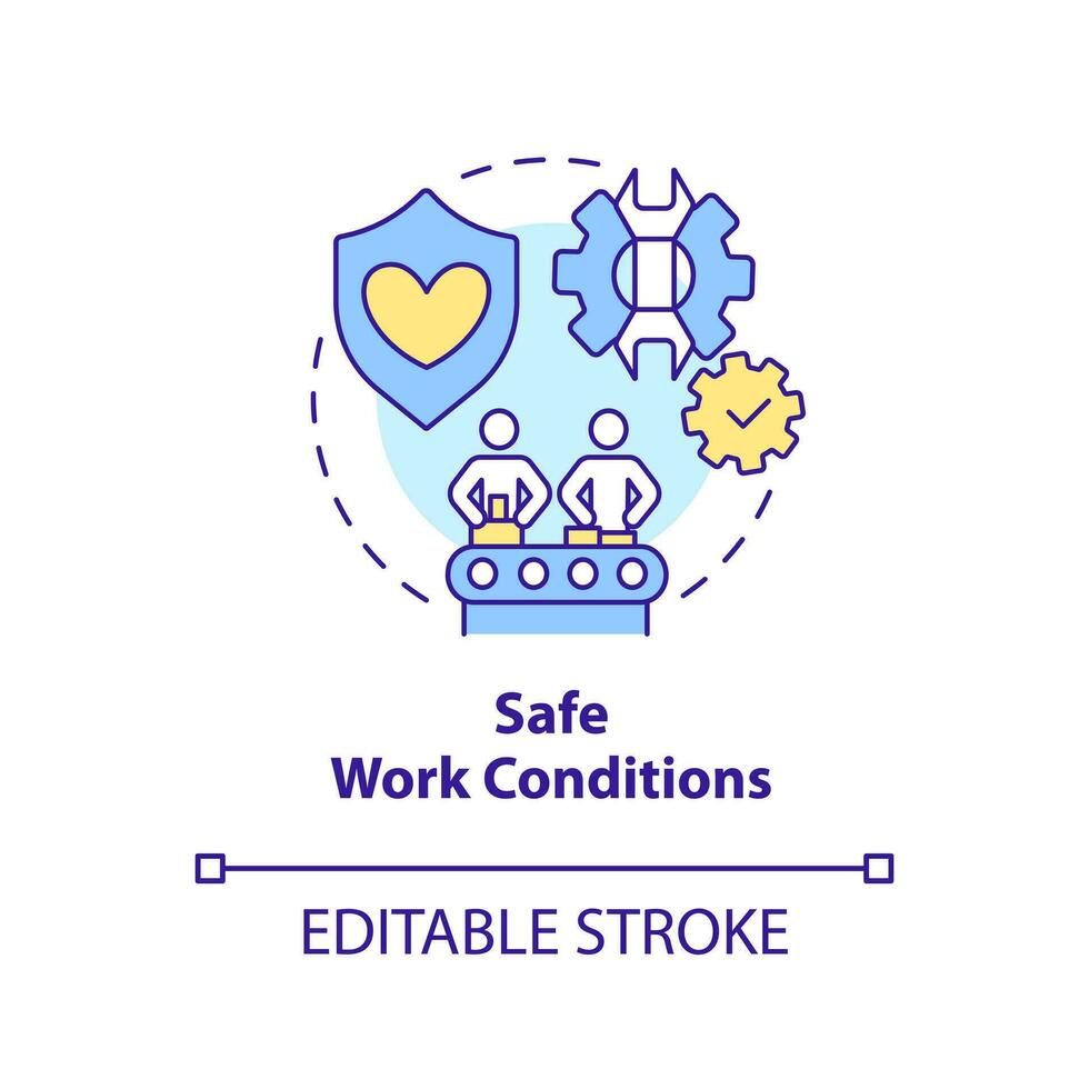 Safe work conditions concept icon. Employees safety. Private sector regulations abstract idea thin line illustration. Isolated outline drawing. Editable stroke vector