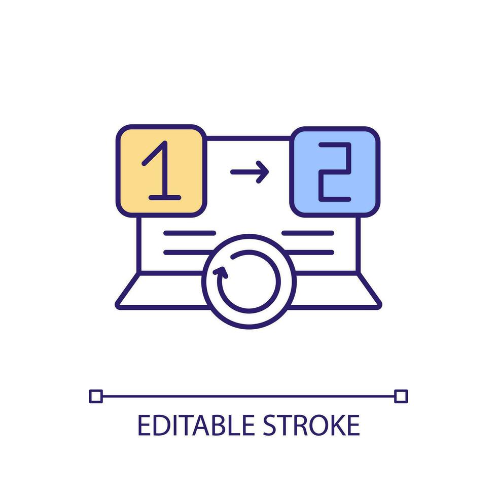 Upgrade computer software to actual version RGB color icon. Choose newest programs. Applications update control. Isolated vector illustration. Simple filled line drawing. Editable stroke