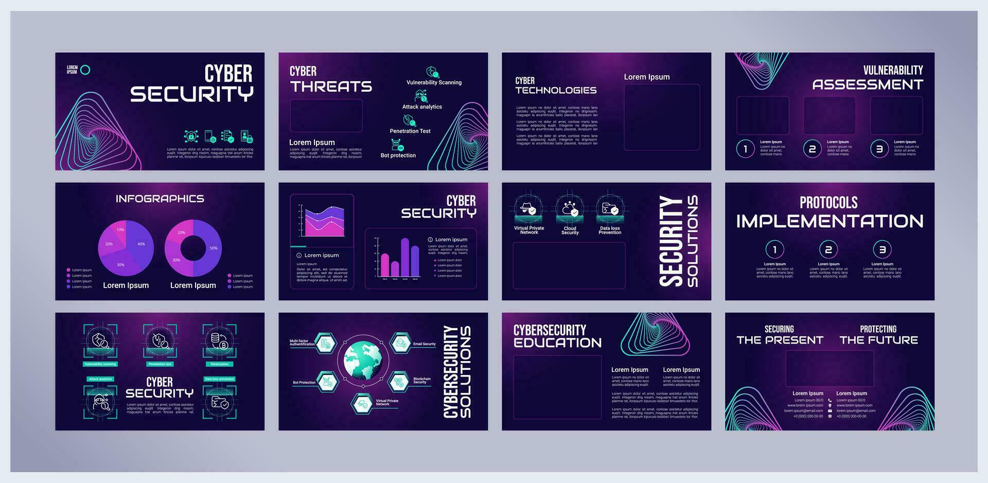 la seguridad cibernética presentación plantillas colocar. cibercrimen prevención. seguridad conciencia. Listo hecho ppt diapositivas en púrpura antecedentes. gráfico diseño vector