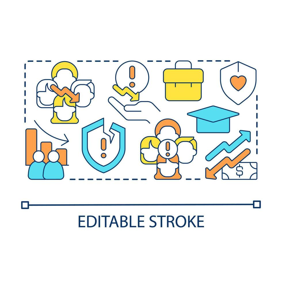 Social development issues concept icon. Fair economy problem. Achieving inclusive growth challenge abstract idea thin line illustration. Isolated outline drawing. Editable stroked vector
