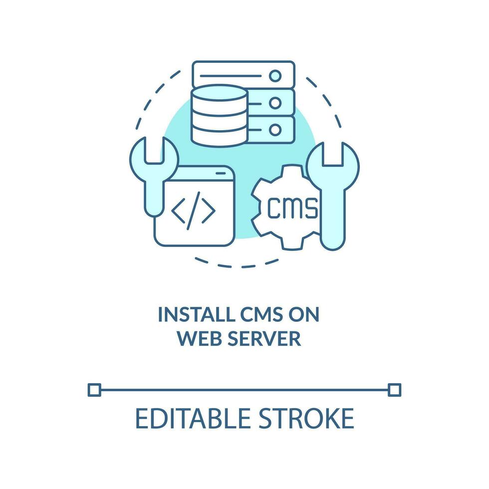 Install CMS on web server turquoise concept icon. Site adjusting. Internet abstract idea thin line illustration. Isolated outline drawing. Editable stroke vector