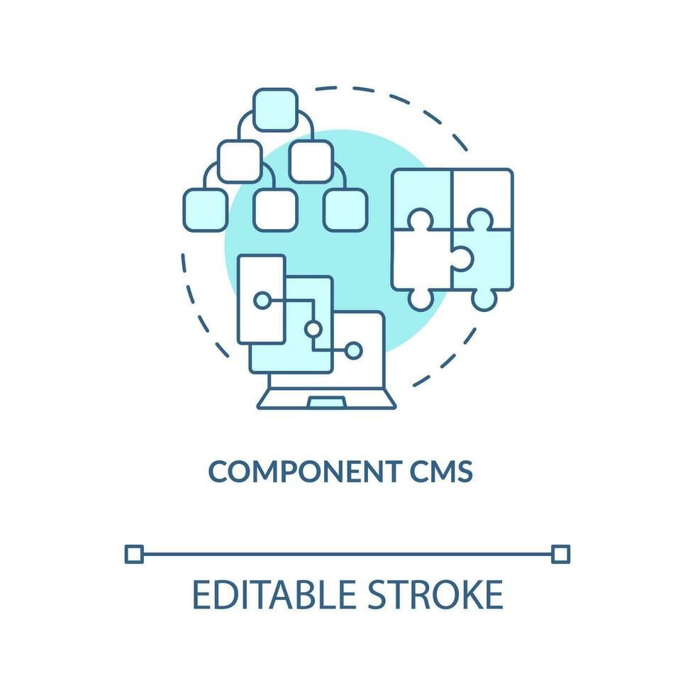 Component CMS turquoise concept icon. Website platform. Publishing content abstract idea thin line illustration. Isolated outline drawing. Editable stroke vector