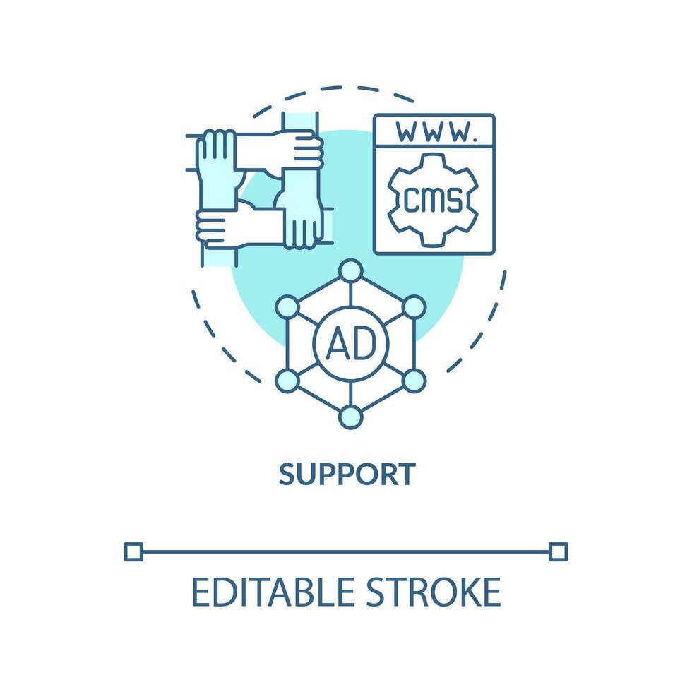 Support turquoise concept icon. Customer service departments. Help forum abstract idea thin line illustration. Isolated outline drawing. Editable stroke vector