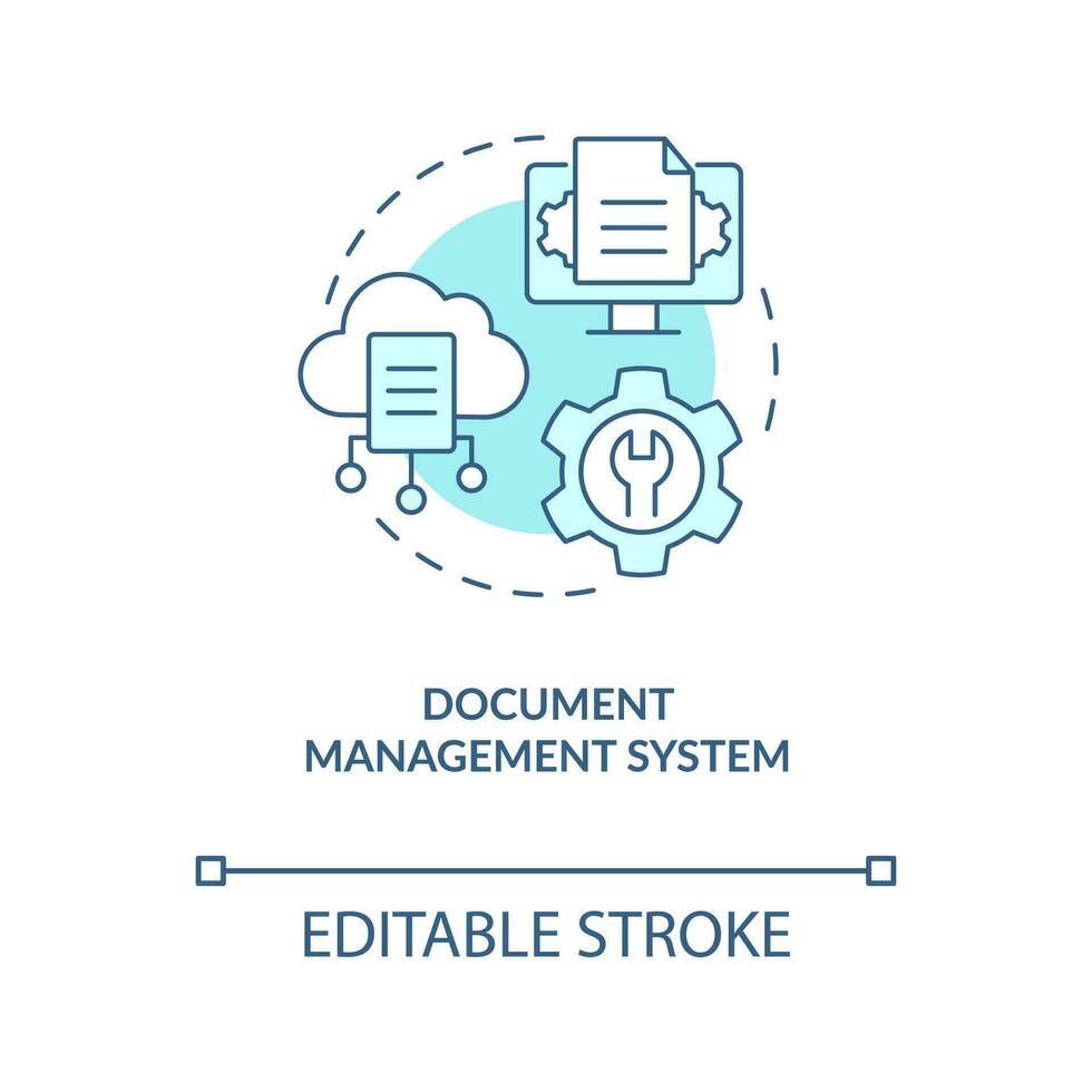 Document management system turquoise concept icon. Automated CMS solution abstract idea thin line illustration. Isolated outline drawing. Editable stroke vector