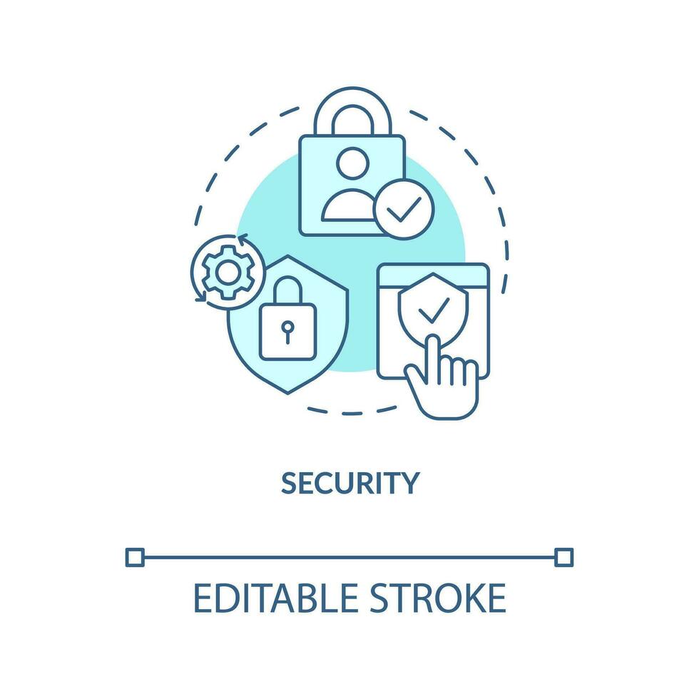 Security turquoise concept icon. Protect website. Prevent hacking viruses abstract idea thin line illustration. Isolated outline drawing. Editable stroke vector