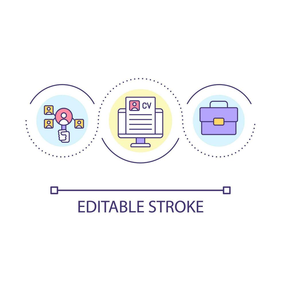 Searching job loop concept icon. HR recruitment. Sending CV. Hiring process. Employment abstract idea thin line illustration. Isolated outline drawing. Editable stroked vector