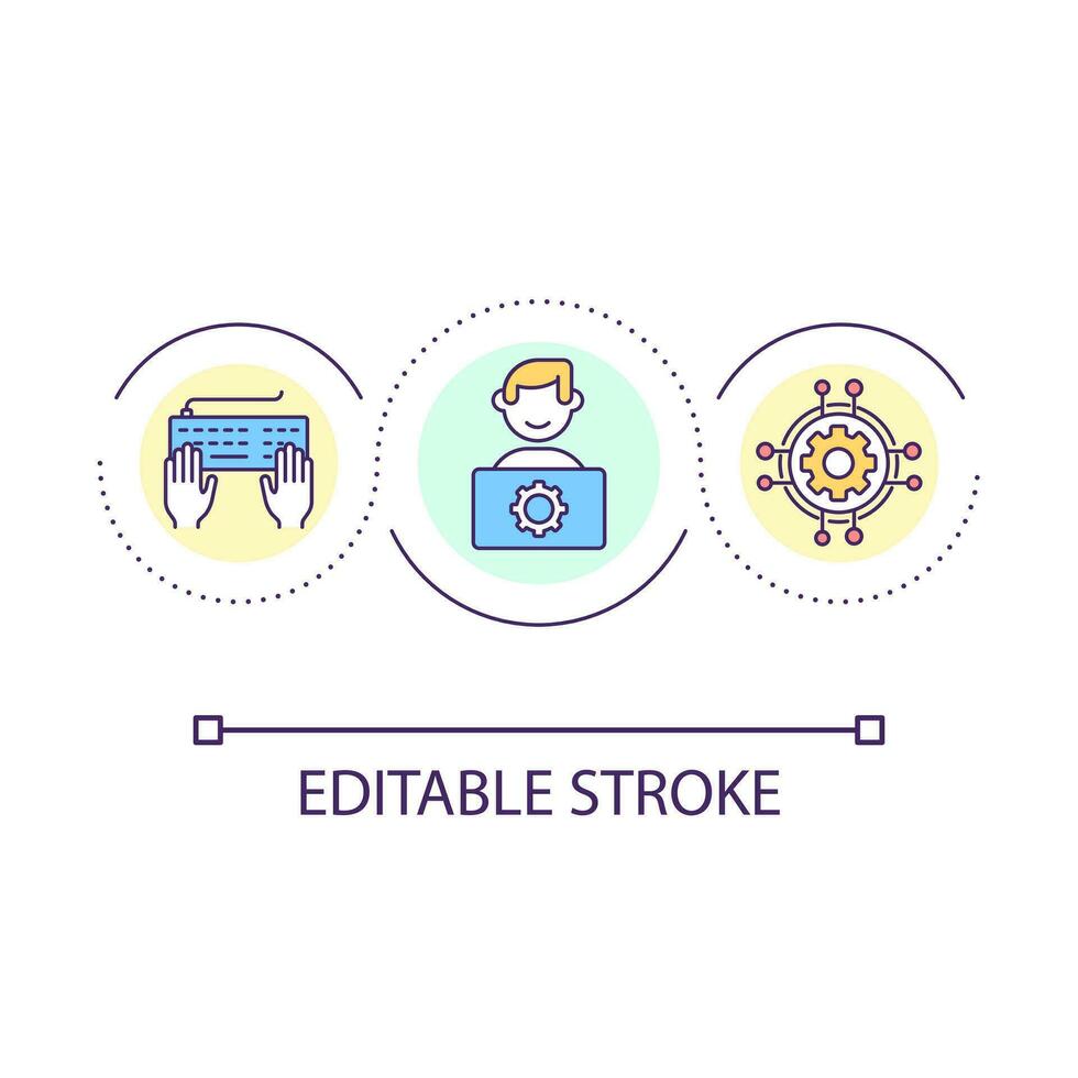 Computer worker loop concept icon. System administrator. Software service. Device adjustment abstract idea thin line illustration. Isolated outline drawing. Editable stroked vector