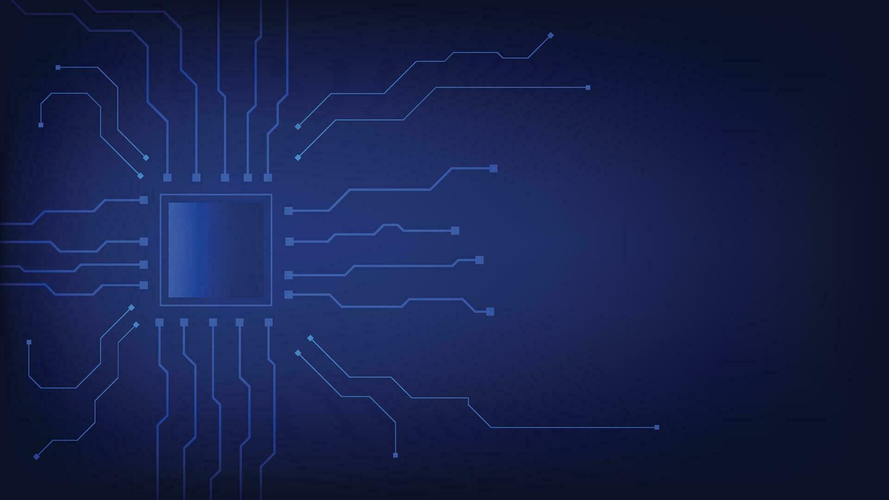 placa de circuito digital de alta tecnología. ai pad y líneas eléctricas conectadas sobre fondo de iluminación azul. concepto de elemento de diseño de tecnología futurista vector