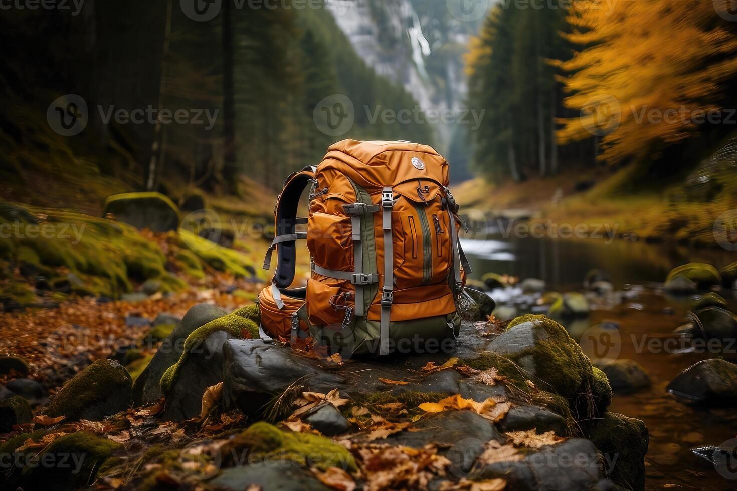 Hiking equipment in the mountains photo