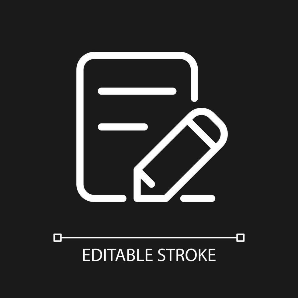 Edit text pixel perfect white linear ui icon for dark theme. Handwriting feature. Translator. Vector line pictogram. Isolated user interface symbol for night mode. Editable stroked