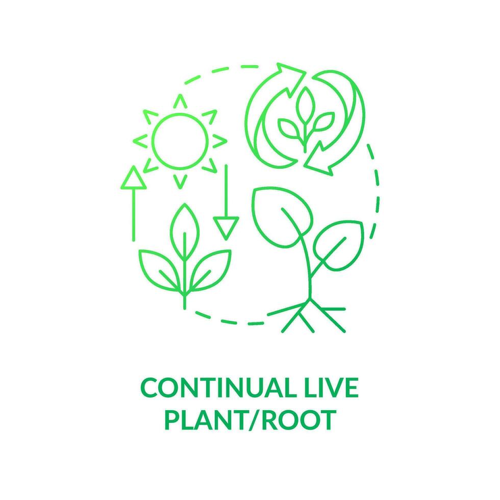 Continual live plant and root green gradient concept icon. Principle of regenerative farming abstract idea thin line illustration. Isolated outline drawing vector