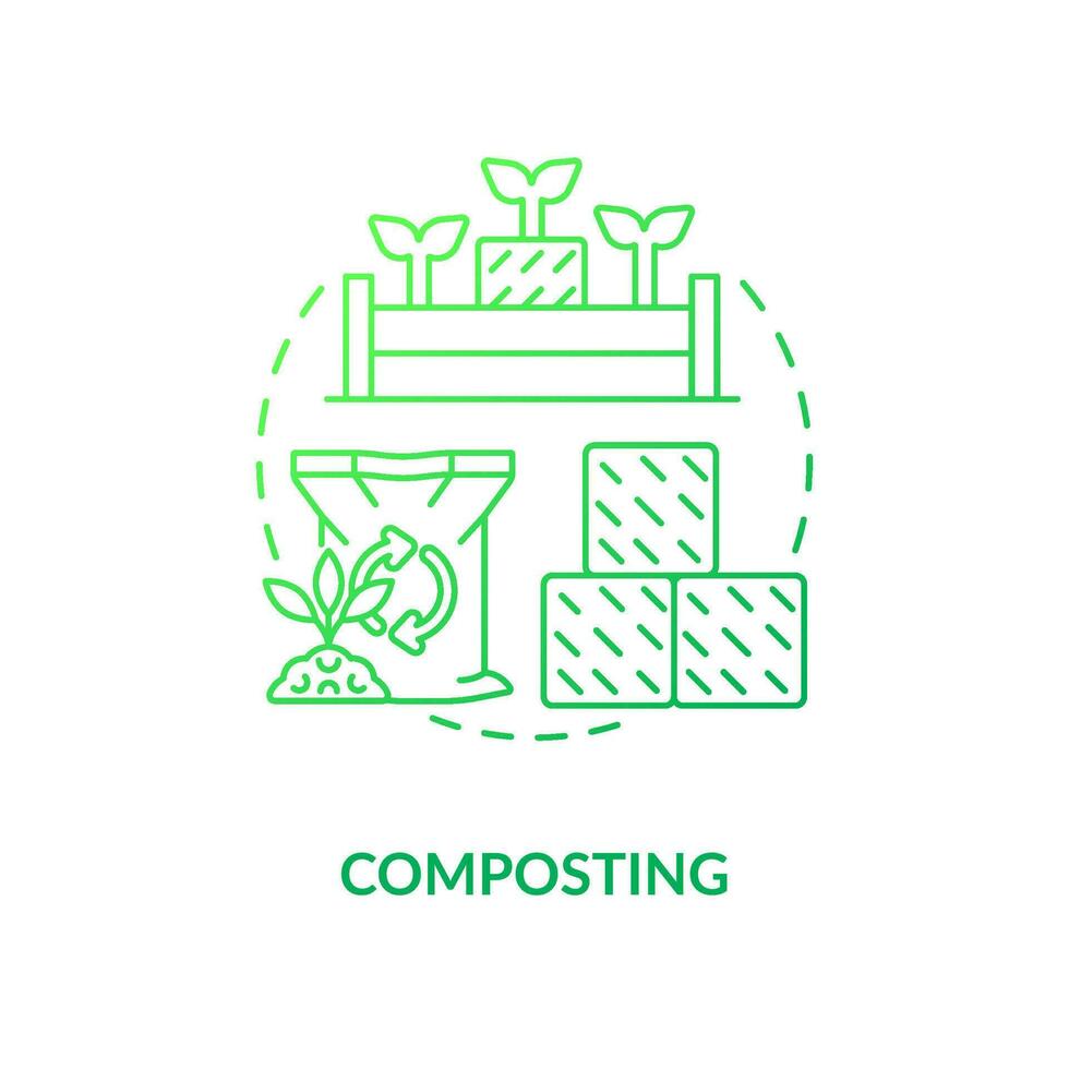 Composting green gradient concept icon. Organic waste. Regenerative agriculture techniques abstract idea thin line illustration. Isolated outline drawing vector