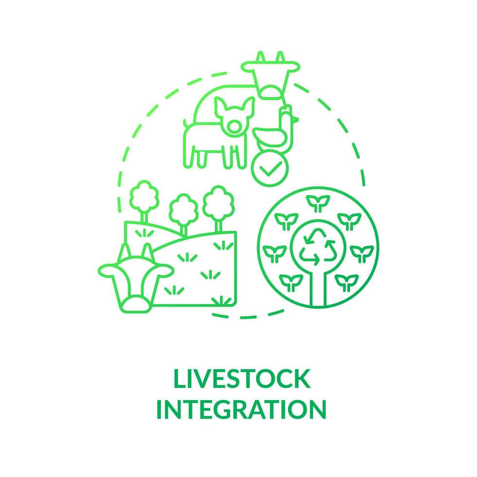 Livestock integration green gradient concept icon. Ecosystem. Principle of regenerative farming abstract idea thin line illustration. Isolated outline drawing vector