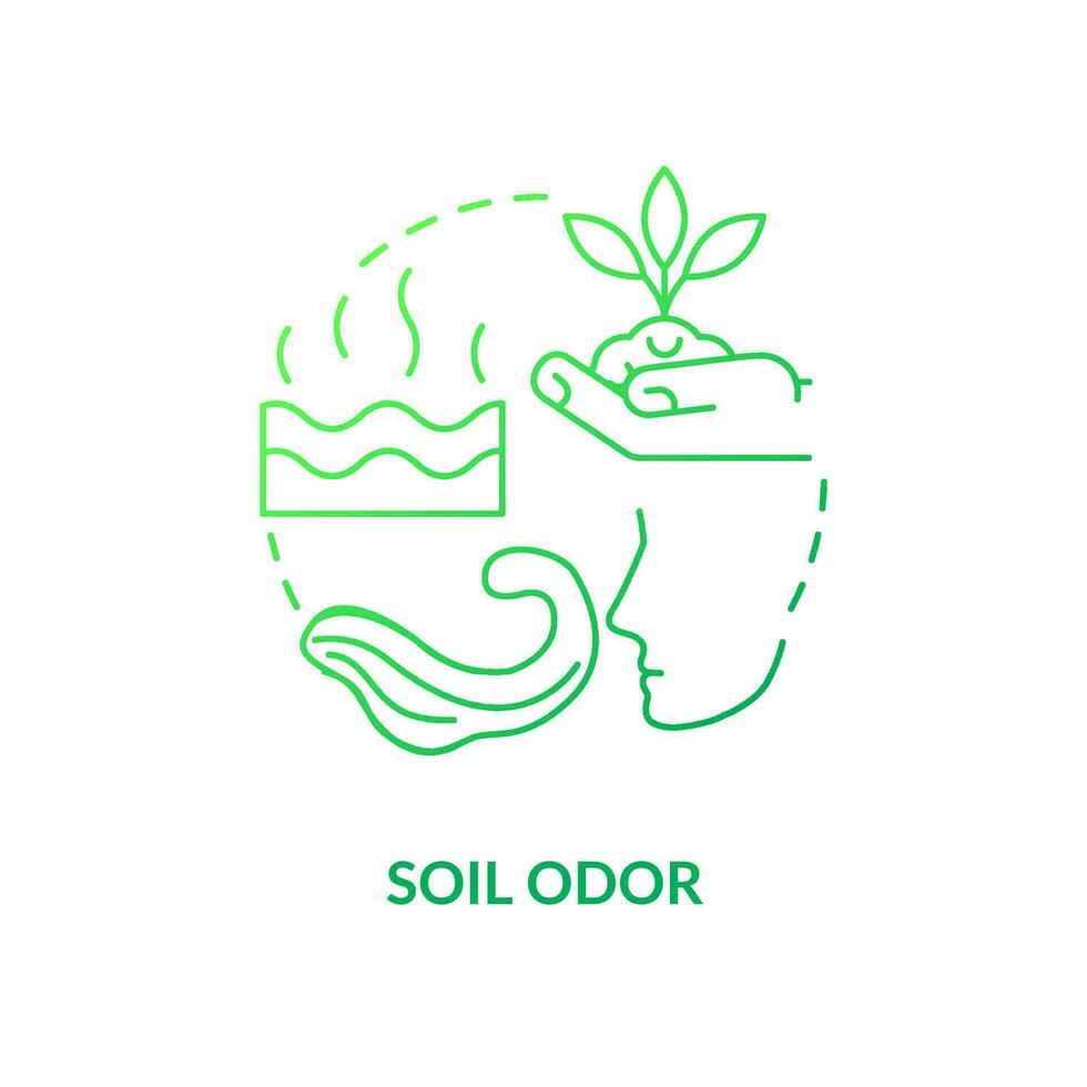 Soil odor green gradient concept icon. Smells sweet and earthy. Farming. Healthy ground indicator abstract idea thin line illustration. Isolated outline drawing vector