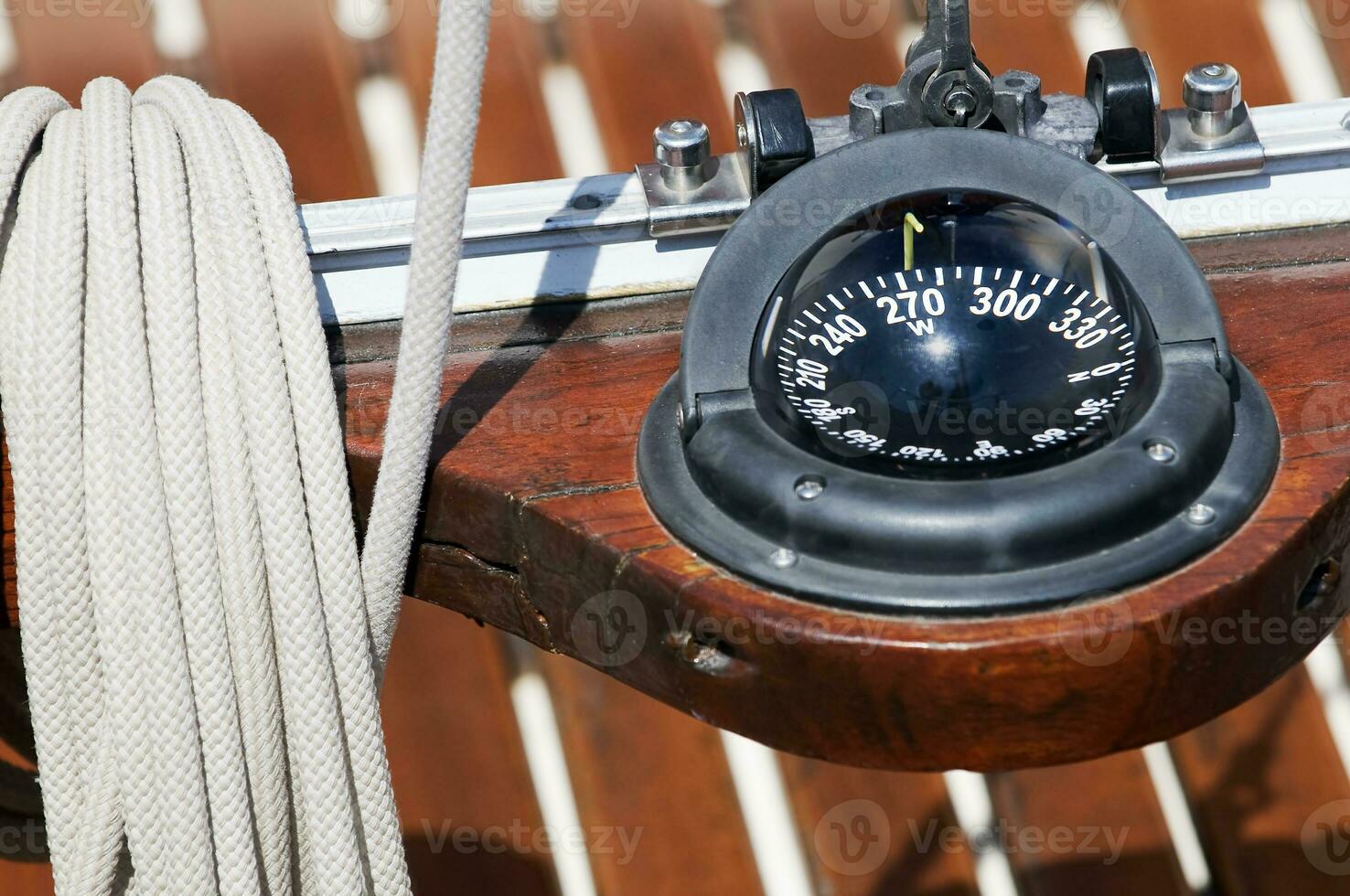 Close-up of Compass on Boat Deck photo