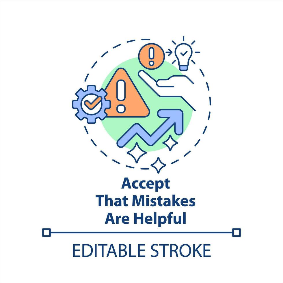 Accept mistakes value concept icon. Overcoming impostor syndrome tip abstract idea thin line illustration. Isolated outline drawing. Editable stroke vector