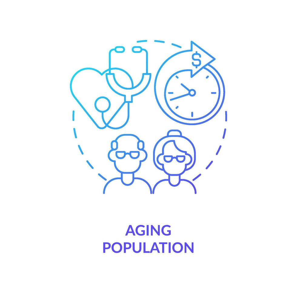 Increasing proportion of older people blue gradient concept icon. Costly healthcare. Average age change abstract idea thin line illustration. Isolated outline drawing vector