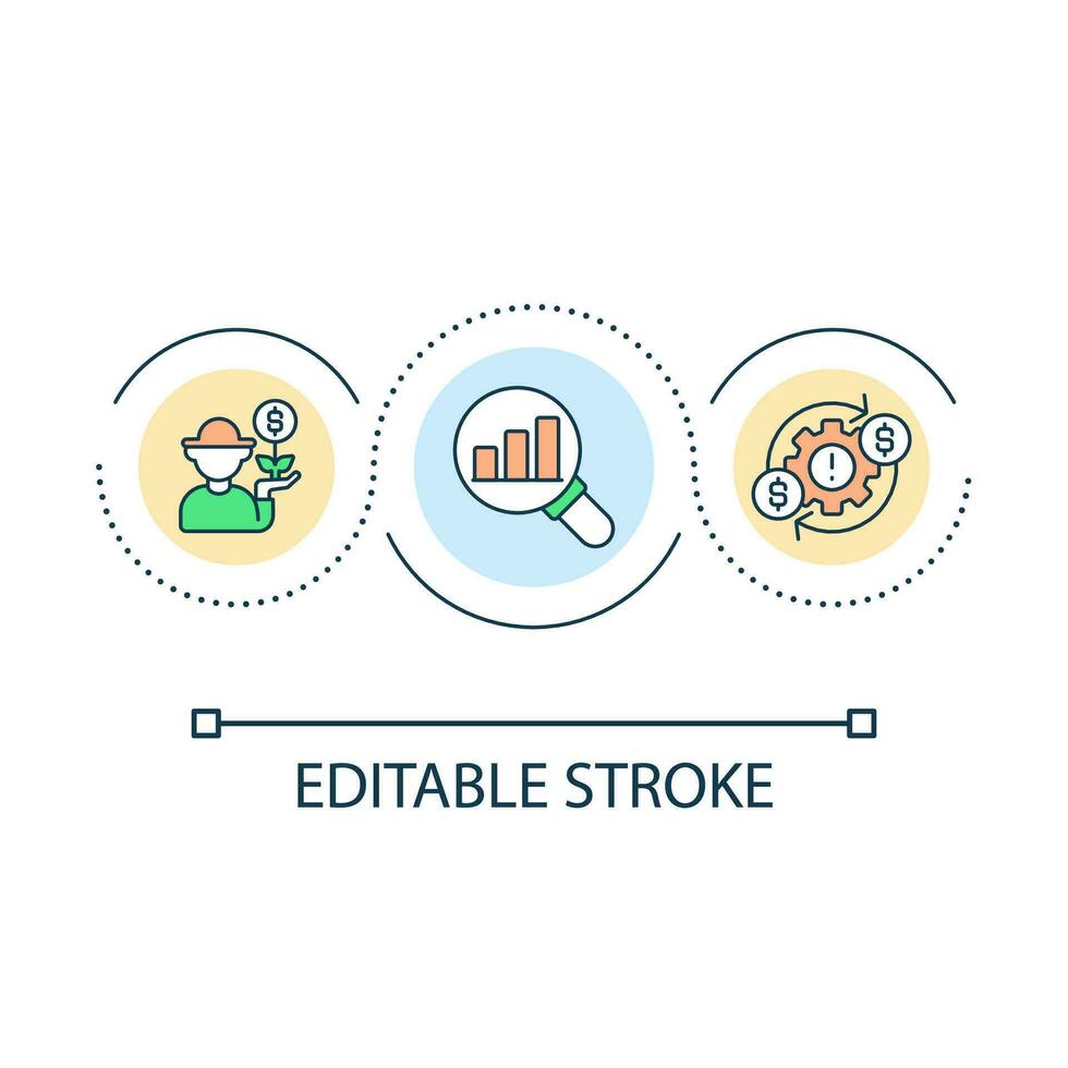 agricultura ingresos lazo concepto icono. rentable agricultura. negocio ajustamiento investigación. crecer ingresos resumen idea Delgado línea ilustración. aislado contorno dibujo. editable acariciado vector