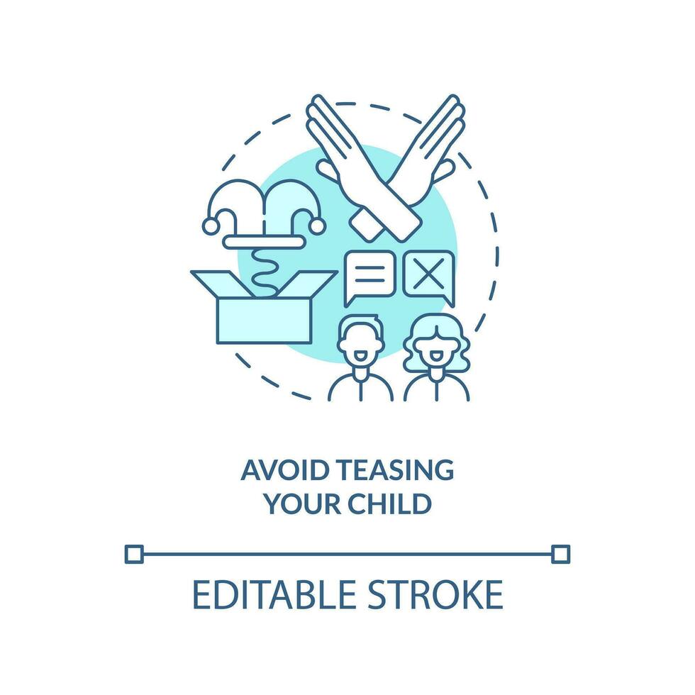 Avoid teasing your child turquoise concept icon. Promoting self esteem in teens abstract idea thin line illustration. Isolated outline drawing. Editable stroke vector