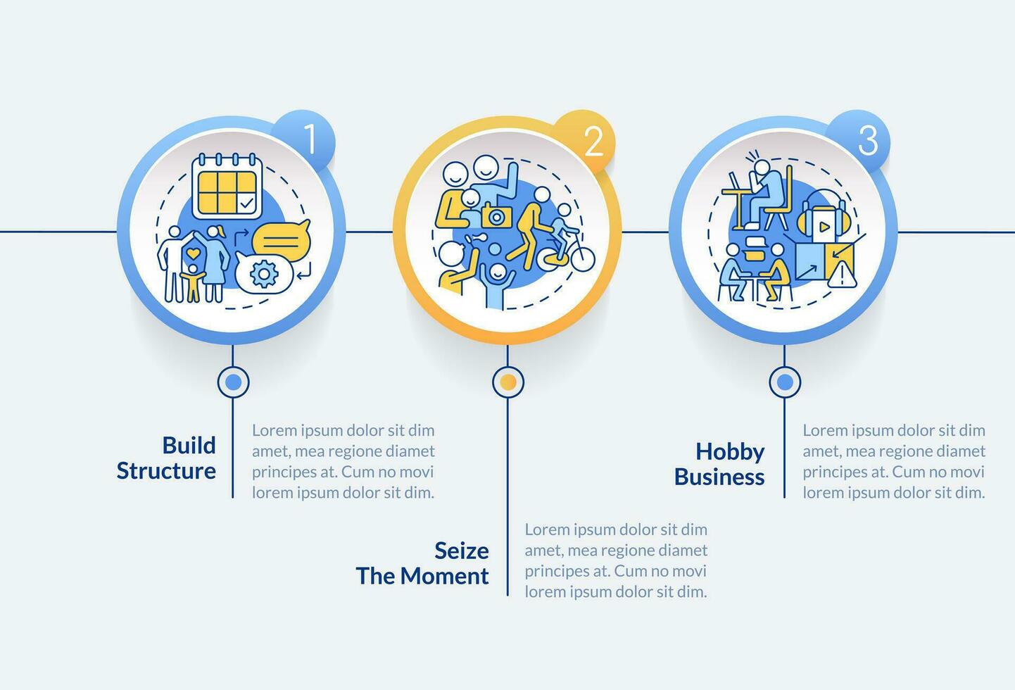 mantener oportunidades para comunicación circulo infografía modelo. datos visualización con 3 pasos. editable cronograma informacion cuadro. flujo de trabajo diseño con línea íconos vector