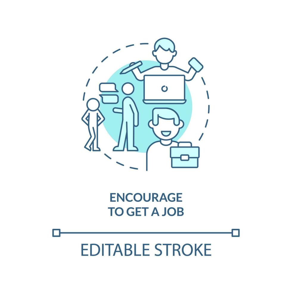 Encourage to get job turquoise concept icon. Teaching teenager responsibility abstract idea thin line illustration. Isolated outline drawing. Editable stroke vector