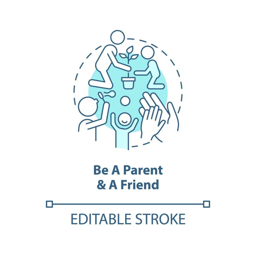 Be parent and friend turquoise concept icon. Peaceful teen raising tip abstract idea thin line illustration. Isolated outline drawing. Editable stroke vector