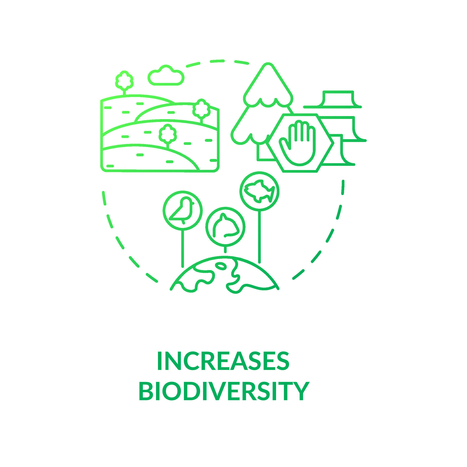 Increase biodiversity green gradient concept icon. Agricultural