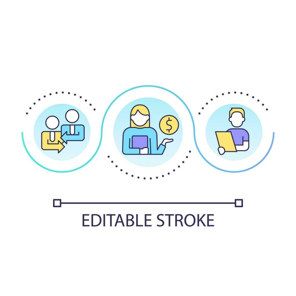 Financial counselling service loop concept icon. Professional money management. Customer care abstract idea thin line illustration. Isolated outline drawing. Editable stroked vector