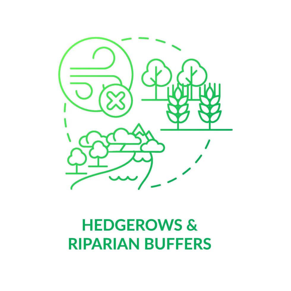 Hedgerows and riparian buffers green gradient concept icon. Regenerative agriculture techniques abstract idea thin line illustration. Isolated outline drawing vector