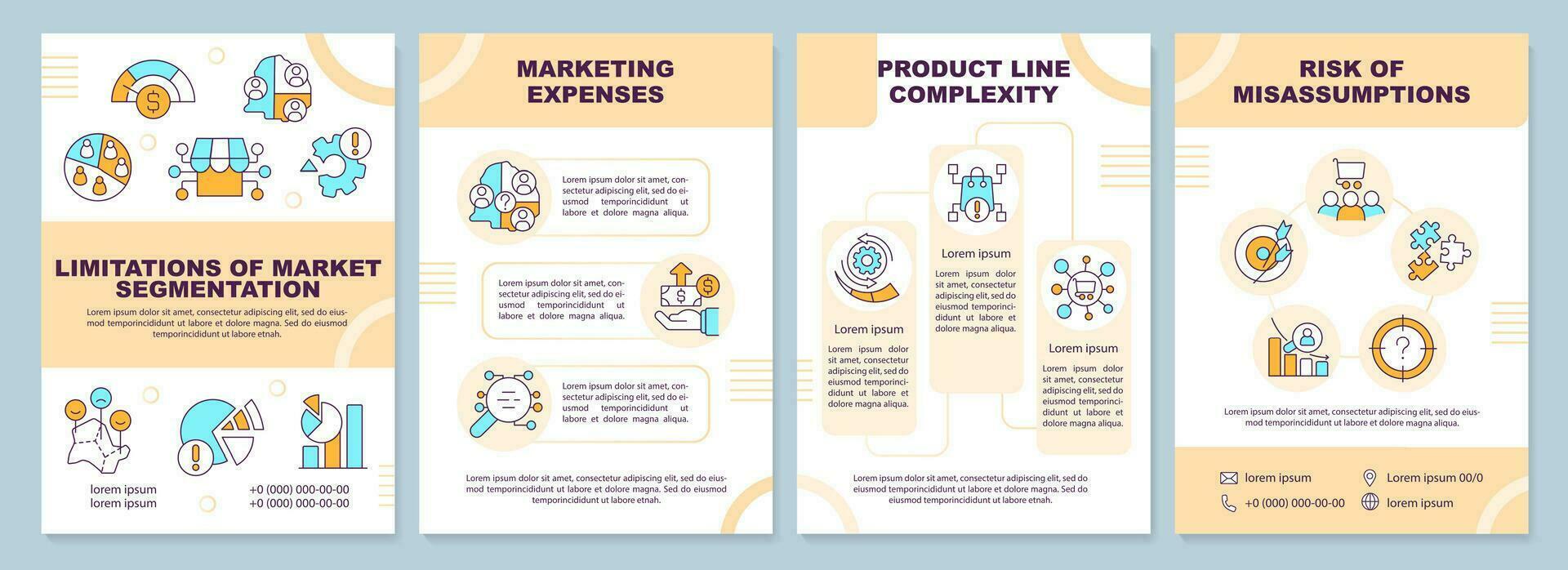 Limitations of market segmentation brochure template. Leaflet design with linear icons. Editable 4 vector layouts for presentation, annual reports