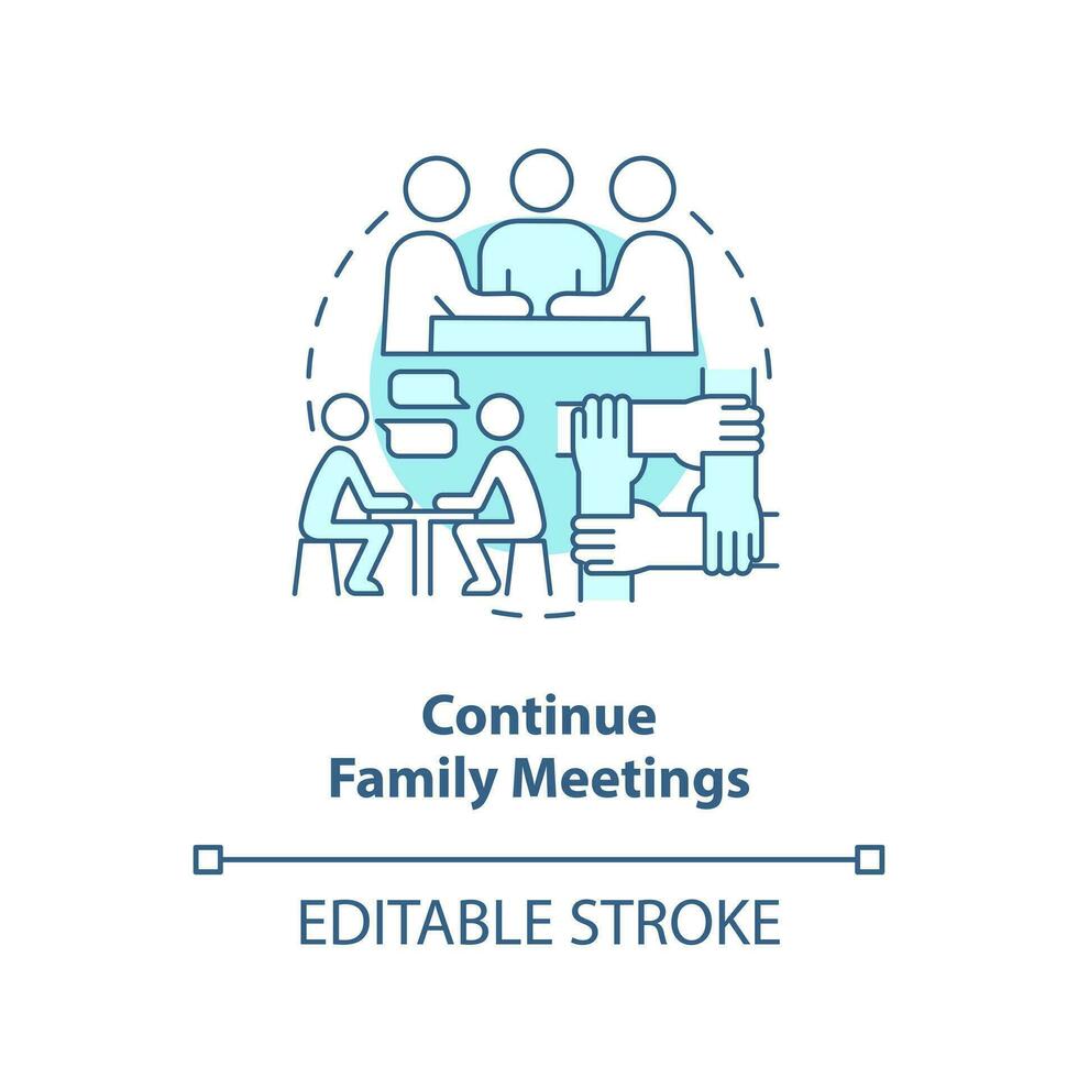 Continue family meetings turquoise concept icon. Peaceful teen parenting tip abstract idea thin line illustration. Isolated outline drawing. Editable stroke vector