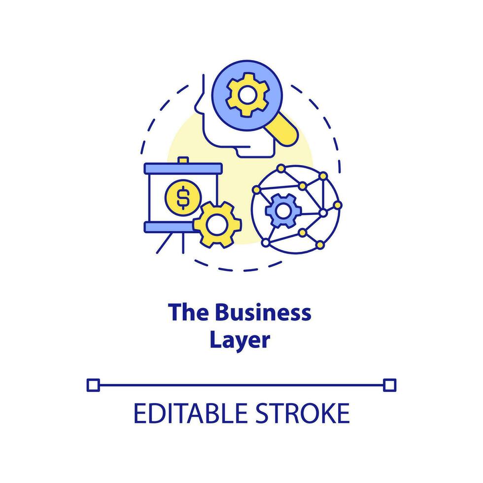 Business layer concept icon. IoT technology. Systems integration. Transformation abstract idea thin line illustration. Isolated outline drawing. Editable stroke vector