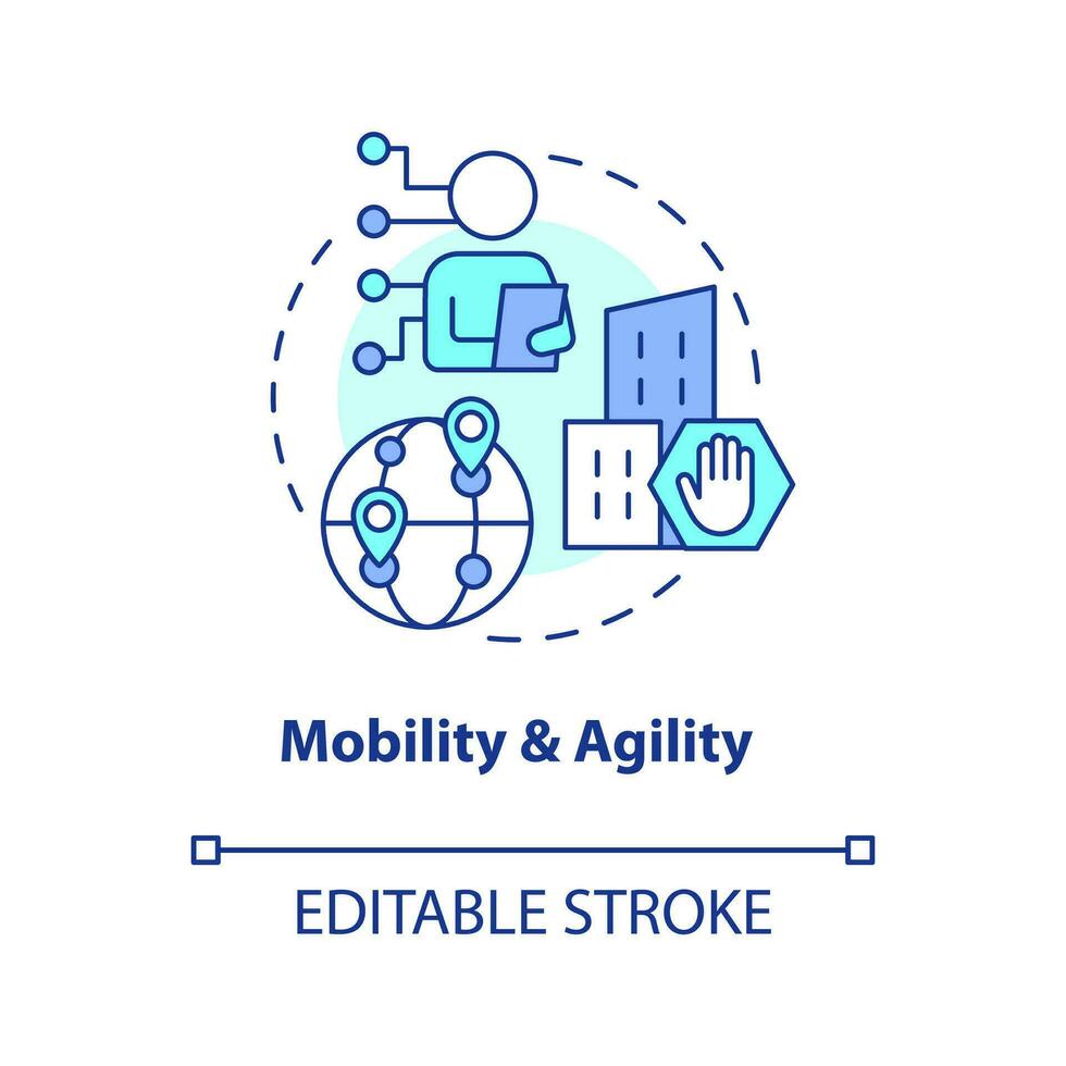 Mobility and agility in business concept icon. IoT technology. Remote work abstract idea thin line illustration. Isolated outline drawing. Editable stroke vector