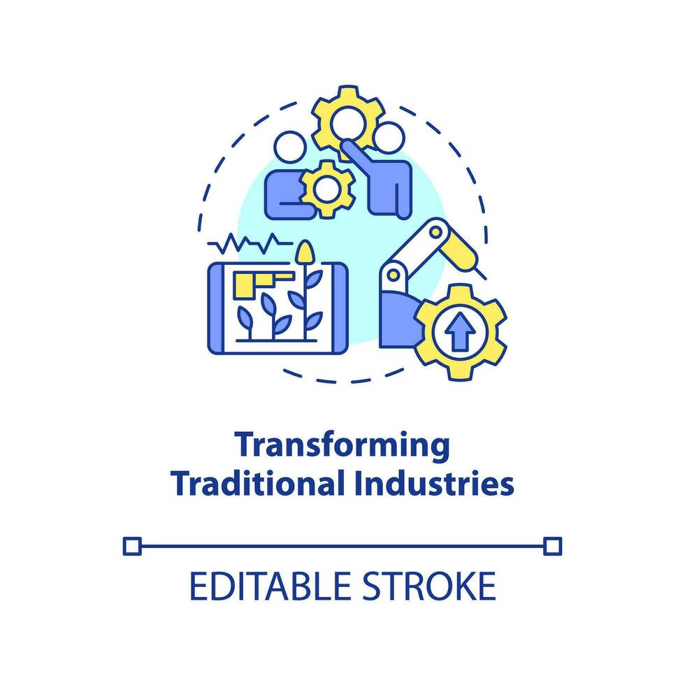 Transform traditional industries concept icon. Technological revolution. Innovation abstract idea thin line illustration. Isolated outline drawing. Editable stroke vector