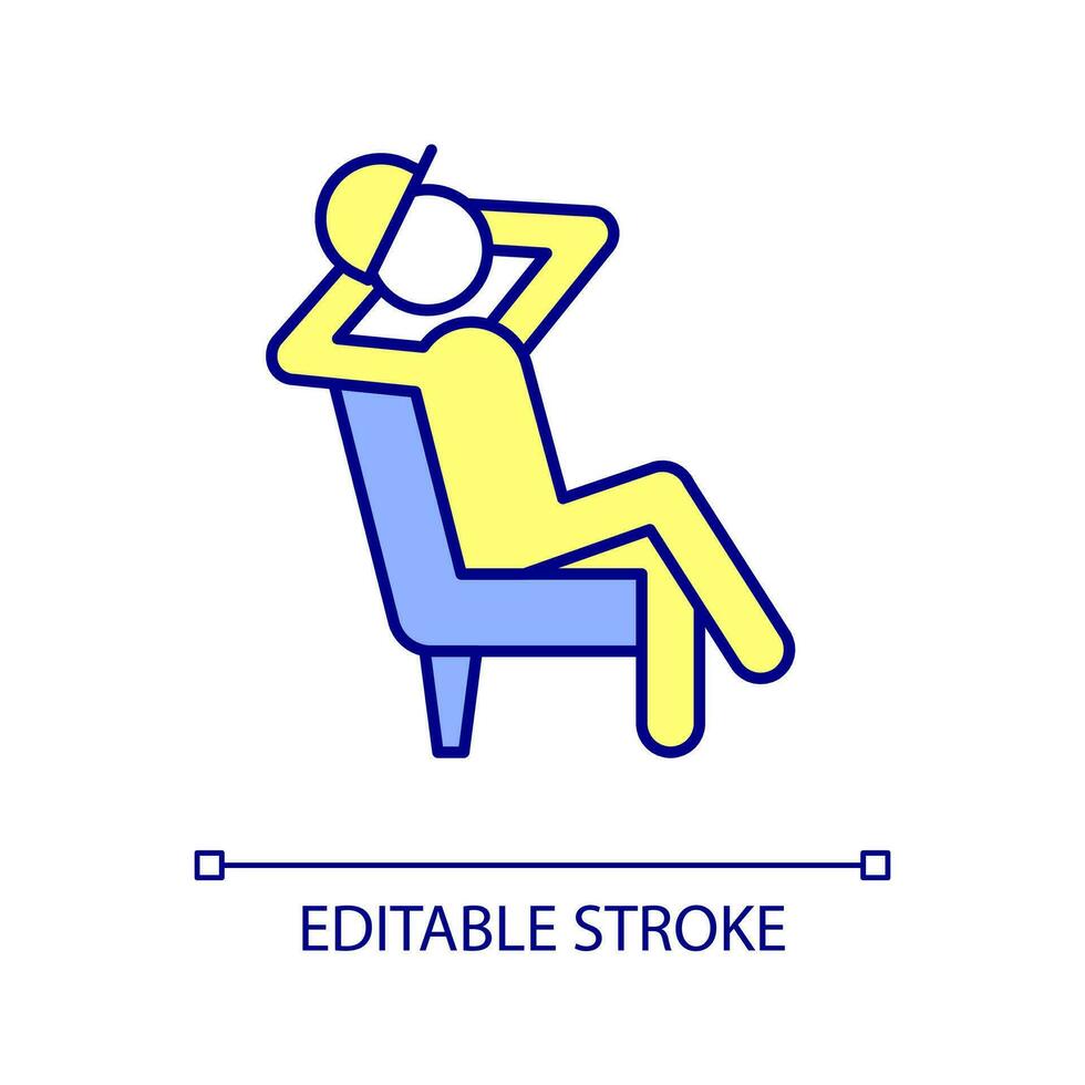 Lazy worker RGB color icon. Builder resting in workplace. Negligence of employee during shift. Isolated vector illustration. Simple filled line drawing. Editable stroked