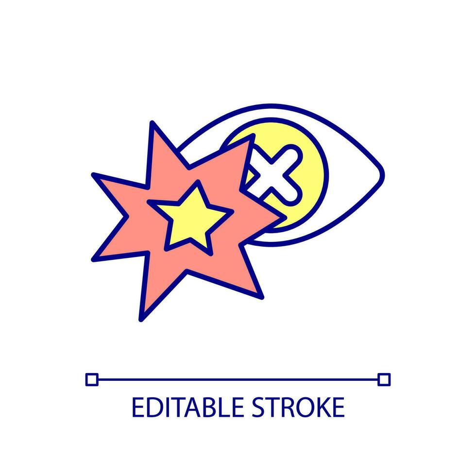 Blindness caused by nuclear flash RGB color icon. Explosion effect on health. Eyesight damage. Isolated vector illustration. Simple filled line drawing. Editable stroked