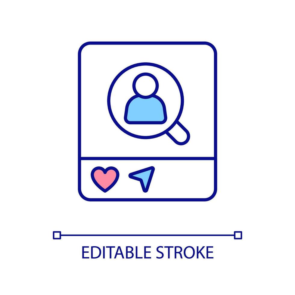 Social media profile RGB color icon. Online presence. User account. Post interaction. Behaviour research. Isolated vector illustration. Simple filled line drawing. Editable stroked