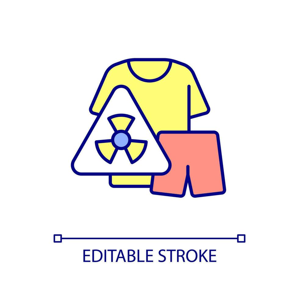 Take off dirty clothing with radioactive dust RGB color icon. Prevent radiation sickness. Nuclear accident. Isolated vector illustration. Simple filled line drawing. Editable stroked