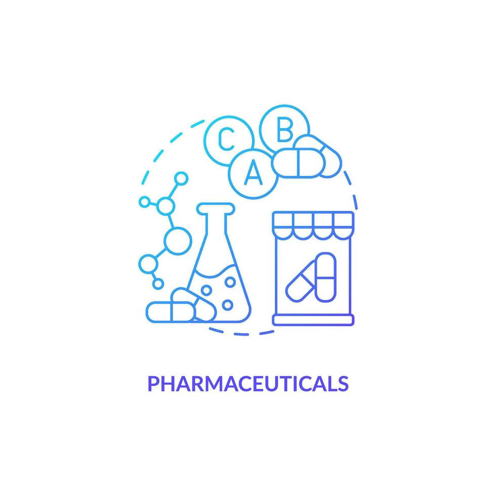 productos farmacéuticos azul degradado concepto icono. médico fabricación. drogas producción empresa resumen idea Delgado línea ilustración. aislado contorno dibujo vector