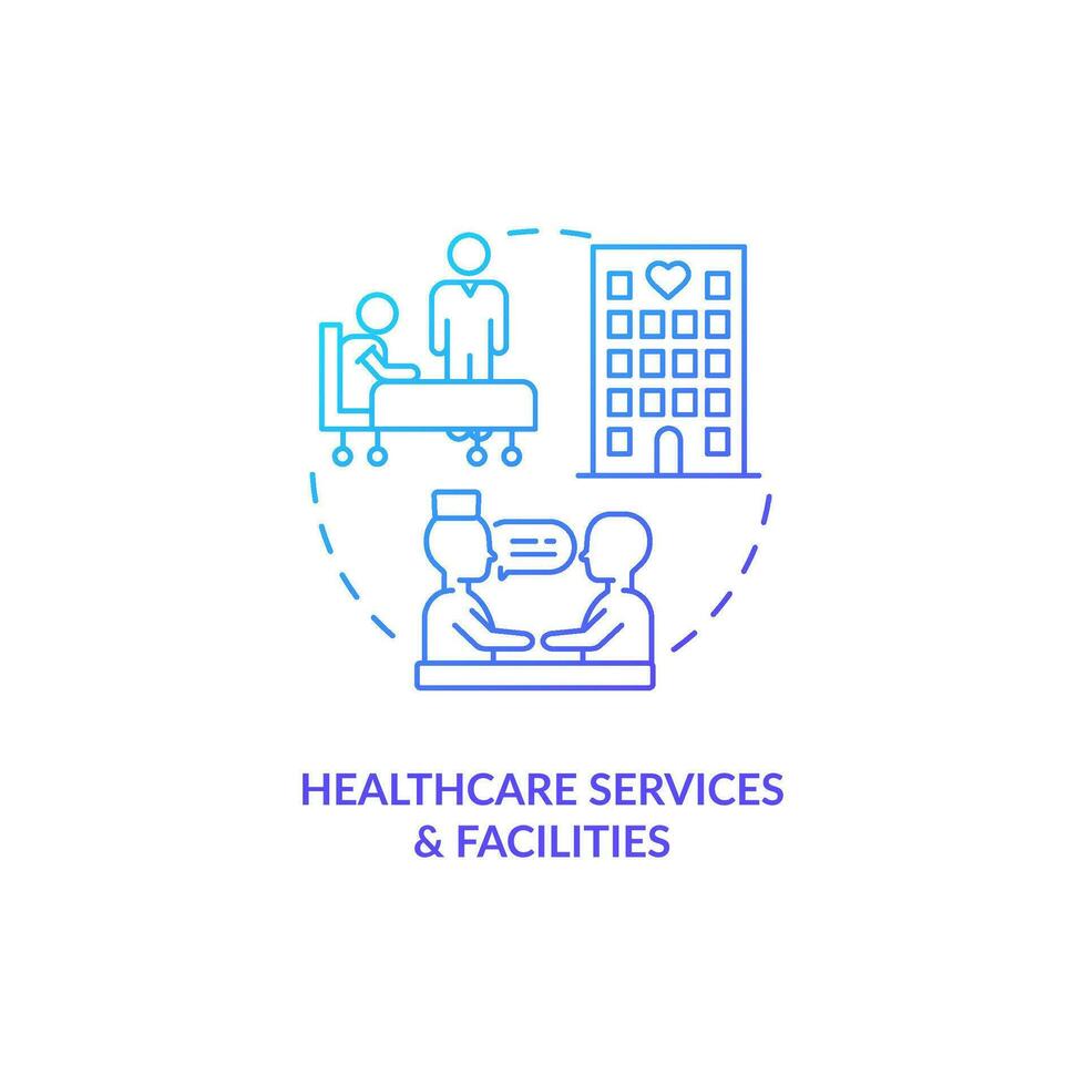 Healthcare providers and facilities blue gradient concept icon. Health services. Medical institutions abstract idea thin line illustration. Isolated outline drawing vector