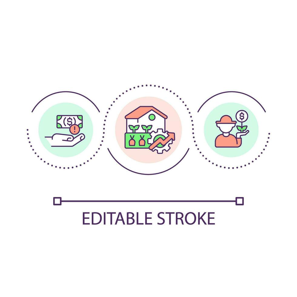 Agriculture investment loop concept icon. Lack of money. Involve funds for business. Grow farm income abstract idea thin line illustration. Isolated outline drawing. Editable stroked vector