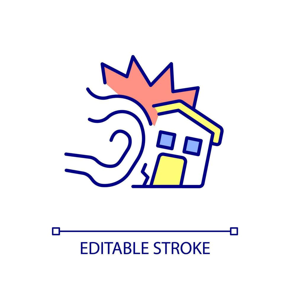 Blast wave effect on building RGB color icon. Property damage during missile attack. Extreme situation. Isolated vector illustration. Simple filled line drawing. Editable stroked