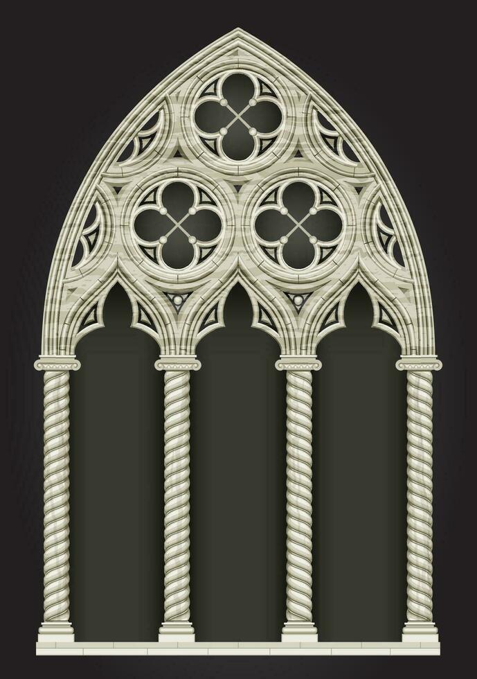 Medieval Gothic stained glass cathedral window set vector