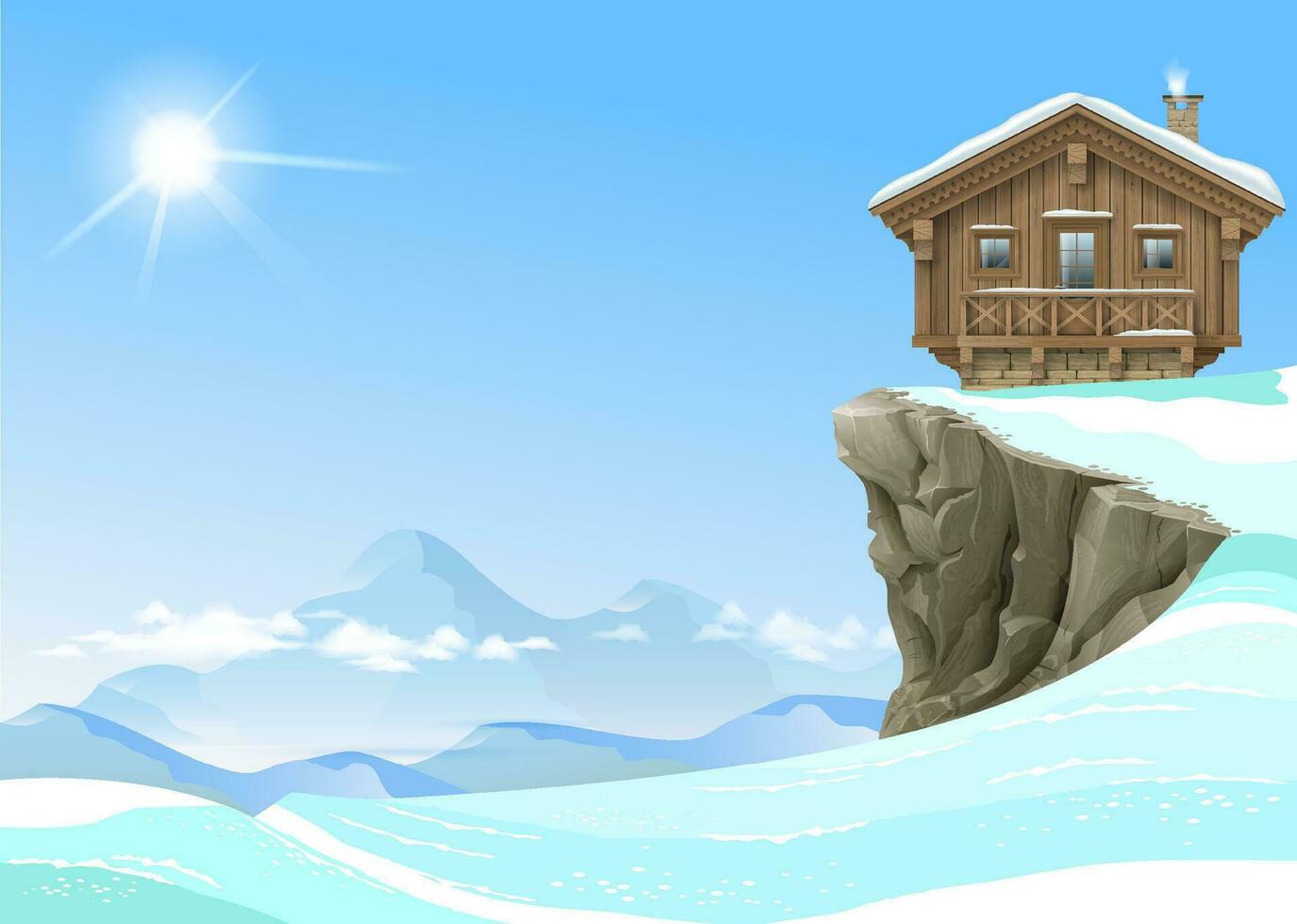Alpine chalet house in snowy high mountains vector