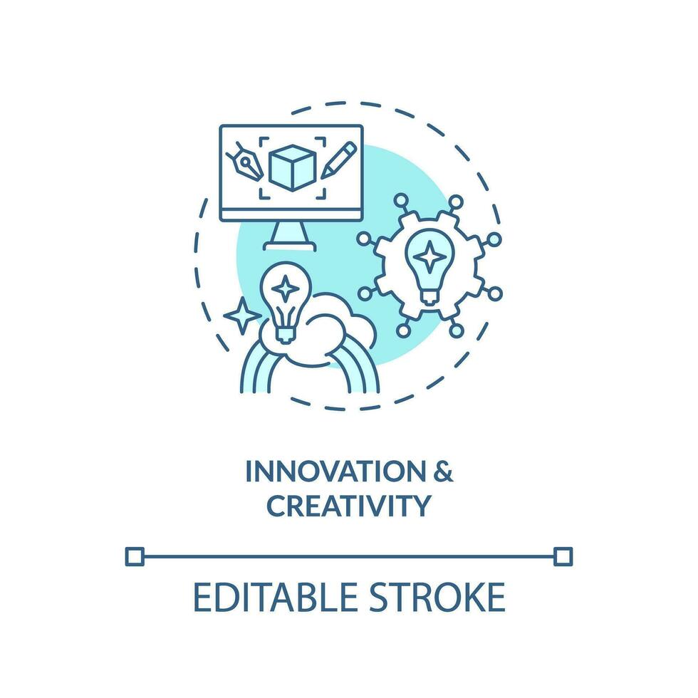 Innovation and creativity turquoise concept icon. Business idea. Problem solving. Creative thinking. Community spirit abstract idea thin line illustration. Isolated outline drawing. Editable stroke vector
