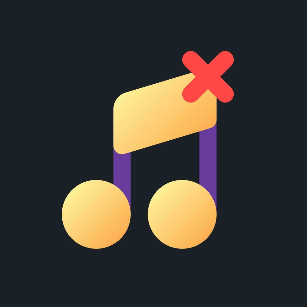 Remove audio track flat gradient fill ui icon for dark theme. Delete song from footage. Create video. Pixel perfect color pictogram. GUI, UX design on black space. Vector isolated RGB illustration