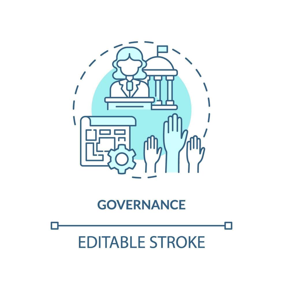 Governance turquoise concept icon. Governing body. Community board. Homeowner association. Community building abstract idea thin line illustration. Isolated outline drawing. Editable stroke vector