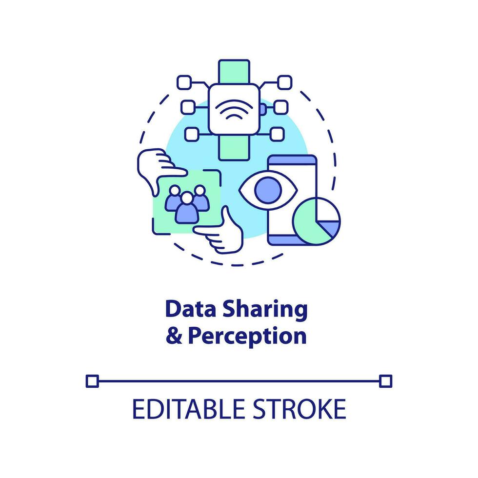 Data sharing, perception concept icon. Improve users experience. IoT business abstract idea thin line illustration. Isolated outline drawing. Editable stroke vector