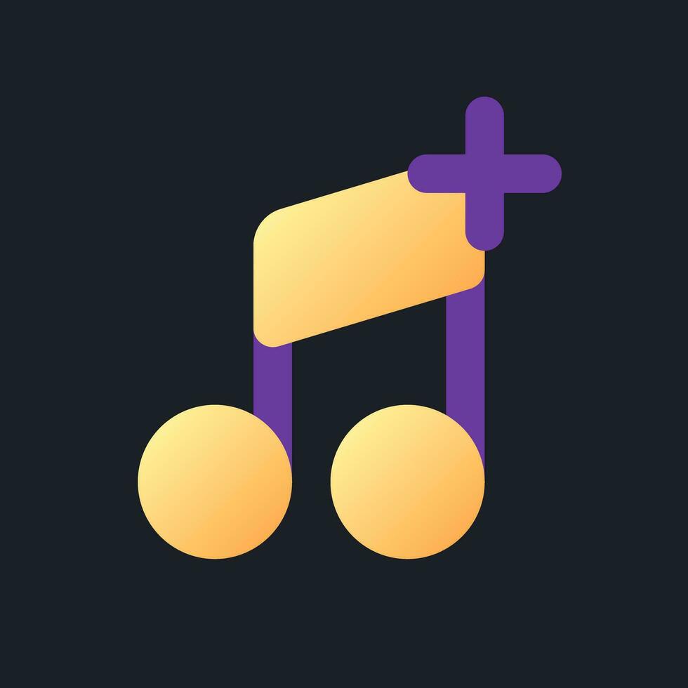 Add audio flat gradient fill ui icon for dark theme. Replace music in video. Combine footage and song. Pixel perfect color pictogram. GUI, UX design on black space. Vector isolated RGB illustration